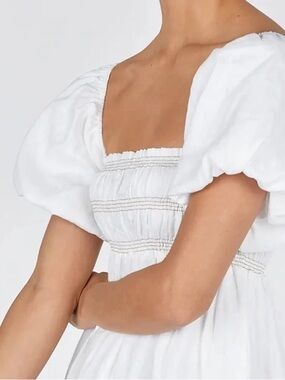 DIISH White Puff Sleeve Square Neck Dress